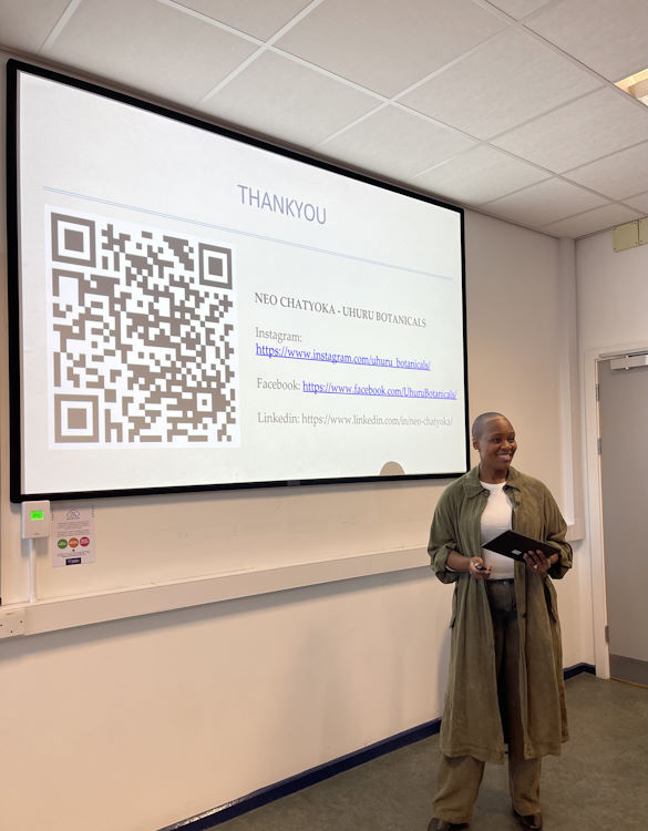 Neo Chatyoka during a lecture on how to create your own beauty brand