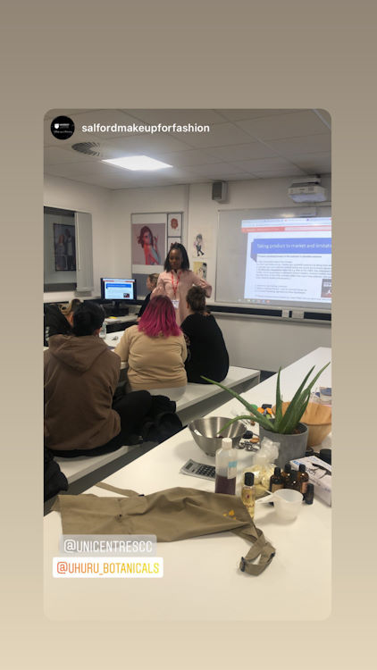 Screenshot of an Instagram story of Neo Chatyoka lecturing at a university