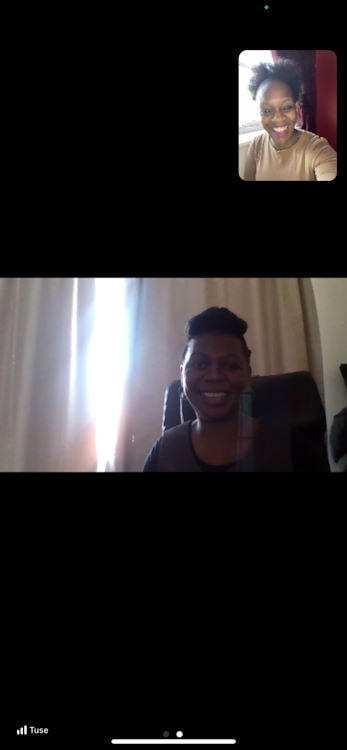 Screenshot of Neo and a Cosmetic Formulation student on a video call.